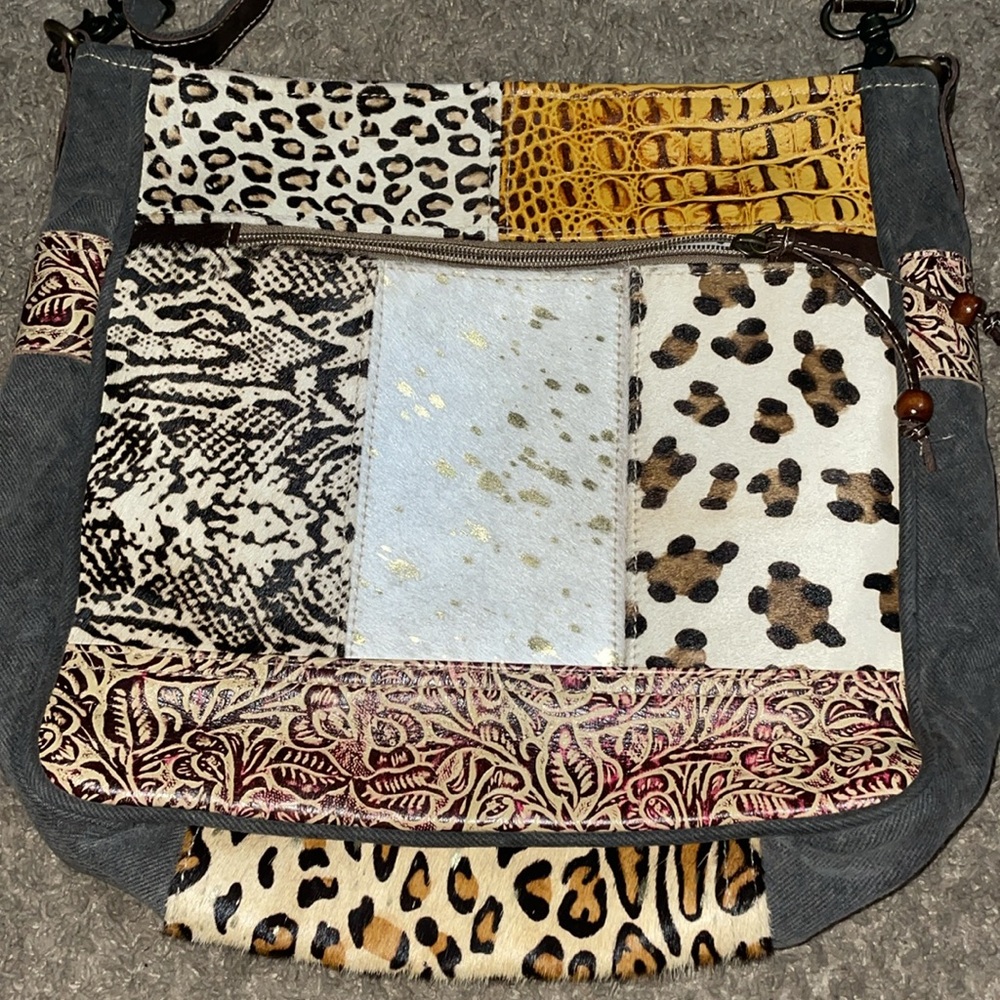 Myra Patchwork Crossbody Canvas Leather Hairon Mu… - image 3